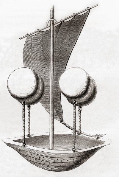 Concepto de barco volador de Francesco Lana de Terzi c.1670, de Les Merveilles de la Science, publicado c.1870 de French School