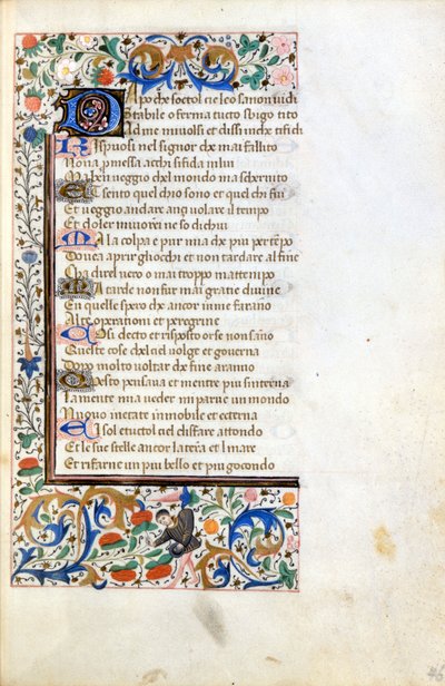 Francesco Petrarca (Petrarca): incipit de un manuscrito iluminado de la Escuela Francesa del siglo XIV. Biblioteca Municipal de Rimini de French School
