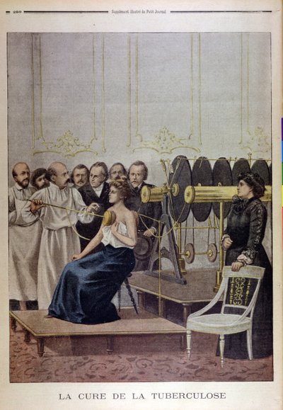 Francisque Crotte tratando a un paciente con tuberculosis usando electricidad, de Le Petit Journal, 1901 de French School