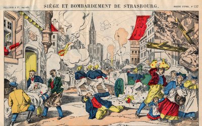 Guerra Franco-Prusiana (1870-1871), el 23 de agosto de 1871, Estrasburgo fue bombardeado y tuvo que rendirse el 28 de septiembre. Imagen de Epinal de French School