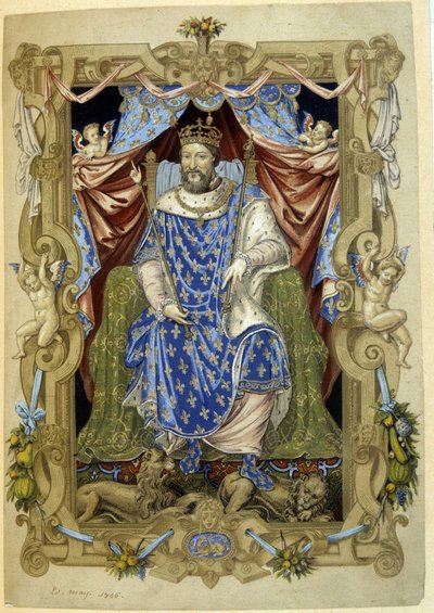 Francisco I en su trono con traje ceremonial de French School