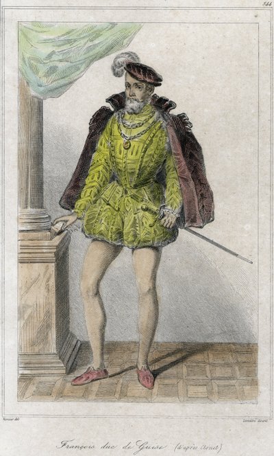 François I de Lorraine, 2º Duque de Guise (1519 - 1563). Inició la primera guerra de religión con la masacre de Wassy (Vassy) (1562). Grabado del siglo XIX. de French School