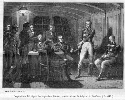 François Ponee II (1775-1863), el comandante de La Medusa, fiel a Napoleón, ofrece al emperador luchar solo contra Le Bellerophon - en 