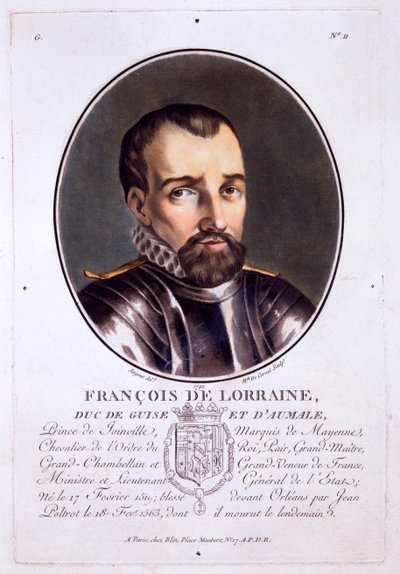 François de Lorraine, Duque de Guise y de Aumale, de Retratos de grandes hombres, mujeres ilustres y sujetos memorables de Francia, publicado en 1787-92 de French School