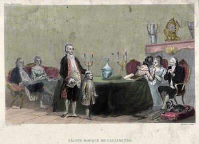 Masonería: sesión de magia por Giuseppe Balsamo, conocido como Alejandro, Conde de Cagliostro (1743-1795). Grabado de "Historia pintoresca de la Francmasonería y de las sociedades secretas antiguas y modernas" por F.-T. B. Clavel. Pagnerre, editor de French School