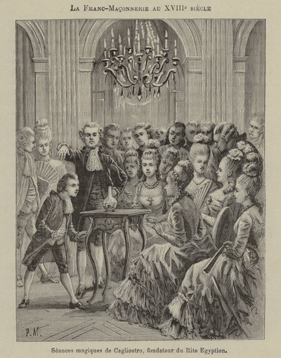 Masonería en el siglo XVIII: sesión mágica conducida por Aleesandro Cagliostro, fundador del Rito Egipcio (grabado) de French School