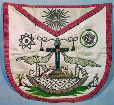Delantal de masones con símbolos masónicos y rosacruces de French School