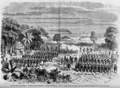 Colonias francesas (Senegal) 1865: Expedición en Casamance. Batalla de Guimbering, Captura del pueblo, episodio del ataque a las dunas ocupadas por el enemigo de French School