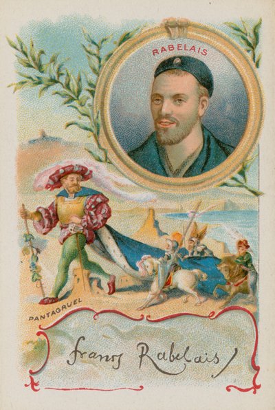 Escritor renacentista francés Rabelais con su personaje Gargantúa de French School