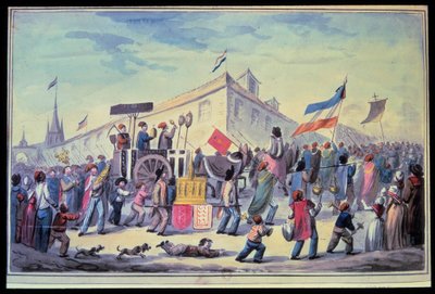 Revolución Francesa: “Una mascarada antirreligiosa en noviembre de 1793”. Acuarela anónima de 1793. Biblioteca de París del Arsenal de French School