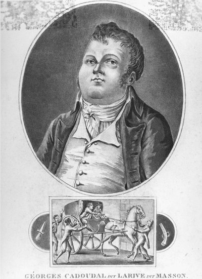 Revolución Francesa: Georges Cadoudal (alias Larive, alias Masson), un conspirador francés que fue uno de los líderes de los Chouans y que organizó dos complots contra Bonaparte, fue ejecutado el 25 de junio de 1804 - grabado, col. museo Dobrée, Nantes. de French School