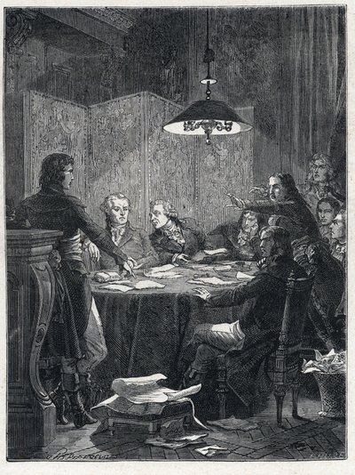 Revolución Francesa: Reunión del Comité de Salvación Pública, un gobierno revolucionario establecido por la Convención Nacional en 1793. de French School