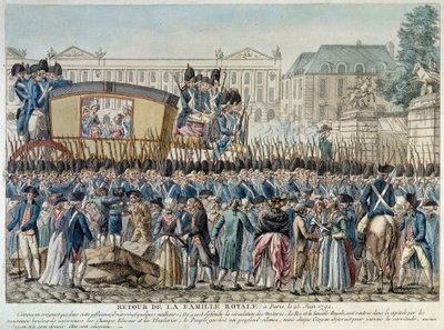 Revolución Francesa: "Regreso de la familia real a París el 25/06/1791" El cortejo cruza la plaza de la Concordia. Grabado de la escuela francesa de finales del siglo XVIII. París Museo Carnavalet de French School