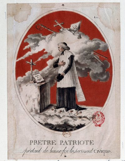Revolución Francesa: un sacerdote patriota tomando el juramento cívico de buena fe. Grabado del siglo XVIII. París, Biblioteca del Arsenal de French School