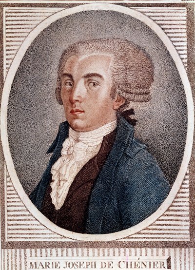 Revolución Francesa: retrato del diplomático poeta e historiador Marie Joseph Chenier (1764-1811), autor del grabado "Chant du depart" del siglo XIX. de French School