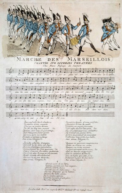 Revolución Francesa: partitura de "La marche des Marseillois" de Claude Balbastre (1724-1799), variación sobre el tema de la Marsellesa, himno nacional francés. Noviembre de 1792 París, Biblioteca del Arsenal de French School