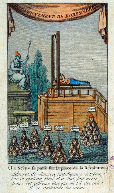 Revolución Francesa: “el verdugo guillotinándose a sí mismo” Sátira contra Maximilien Robespierre de French School