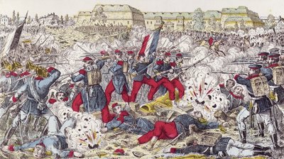 Tropas francesas rodeadas por el ejército prusiano en la batalla de Sedán, 31 de agosto de 1870 de French School