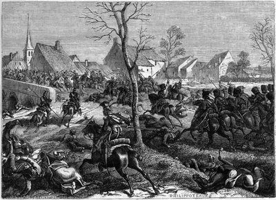 Tropas francesas y polacas conquistan el Puente de Berry-au-Bac (Aisne), marzo de 1814 - Campaña de Francia (1814) - El General Nansouty, con la caballería de la guardia y los polacos del General Pac, toma el puente de Berry-au-Bac - en “Historia del imper de French School