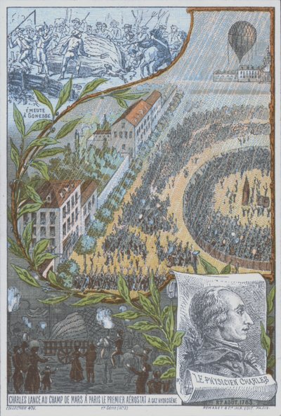El aeronauta francés Jacques Charles lanzando el primer globo de hidrógeno desde el Campo de Marte, París, 27 de agosto de French School