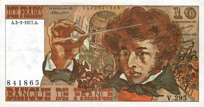 Billete francés con la efigie del compositor francés Hector Berlioz de French School