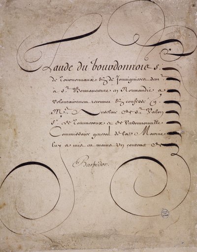 Caligrafía francesa: Carta de la cámara de cuentas por Louis Barbedor alrededor de 1640 de French School