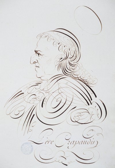 Caligrafía francesa: Retrato del Padre Crapaudin por Bernard de París alrededor de 1780. Biblioteca histórica de la ciudad de París de French School