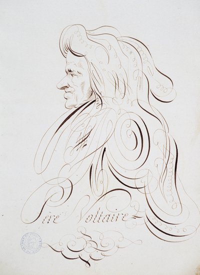 Caligrafía francesa: Retrato del Padre Voltaire por Bernard de París alrededor de 1780. Biblioteca histórica de la ciudad de París de French School