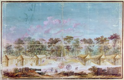 Asentamiento de colonos franceses en la playa de Kourou, Guayana en 1763 de French School