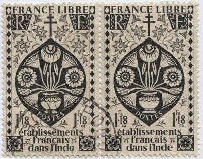Establecimientos franceses en India - FRANCE LIBRE y Cruz de Lorena - Sello 1942 de French School