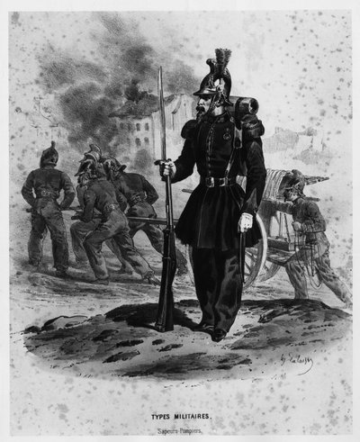 Bomberos franceses alrededor de 1860 - dibujo, Bibl. des Arts deco. de French School