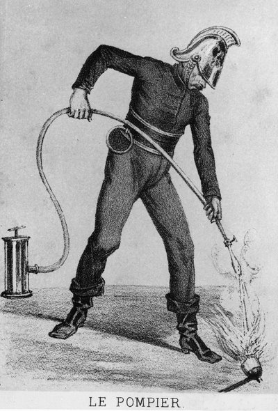 Bombero francés circa 1866 - dibujo, Bibl. des Arts deco. de French School