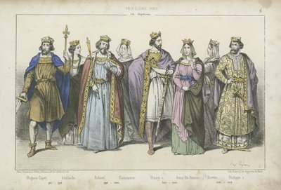 Reyes y reinas franceses de los siglos X, XI y XII de French School
