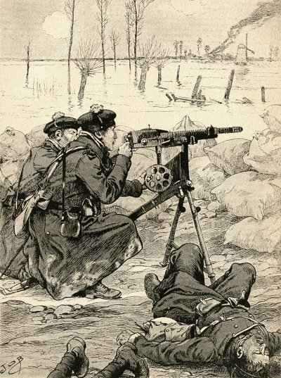 Equipo francés de ametralladoras en la Batalla del Yser, Bélgica de French School