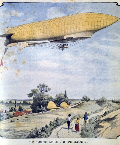 El dirigible militar francés La Republique en su vuelo inaugural de París a Compiegne de French School