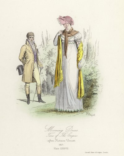 Vestido matutino francés, época del Imperio de French School