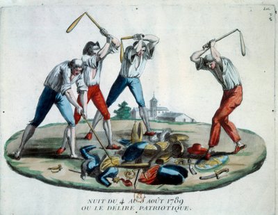 Revolución francesa: alegoría de la noche del 4/08/1789 que vio la abolición de los privilegios y derechos feudales de French School
