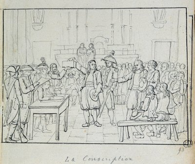 Revolución francesa: escena de conscripción en Bretaña en 1793. de French School