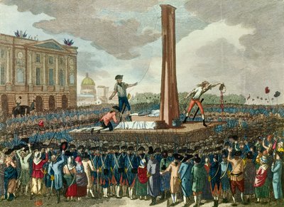Revolución francesa: ejecución en la guillotina del rey Luis XVI (1754-1793), el verdugo presenta su cabeza cortada. Grabado según dibujo de Fious. Siglo XVIII. París, Museo Carnavalet de French School