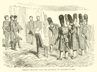 Soldados franceses y el retrato del hijo de Napoleón de French School