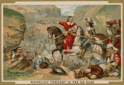 Tropas francesas comandadas por el cardenal Richelieu forzando el paso en Suza, Saboya, 1629 de French School