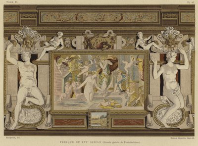 Fresco en el Castillo de Fontainebleau, Francia, siglo XVI de French School