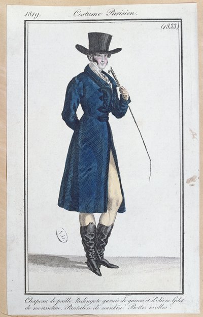 Frac con sombrero de paja, pantalones de nankeen y botas suaves, 1819 de French School