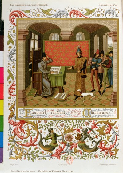 Froissart (1333-140001) escribiendo sus crónicas (facsímil del Ms. 5190) de French School