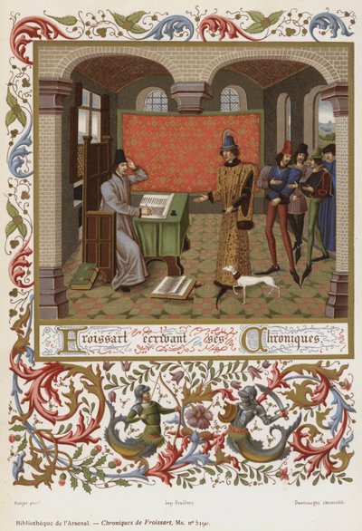 Froissart escribiendo sus Crónicas (cromolito) de French School