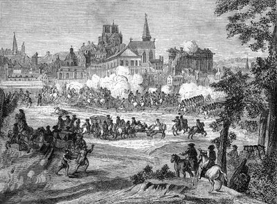 Fronde: La batalla del Faubourg St Antoine tuvo lugar el 2 de julio de 1652 en París. de French School