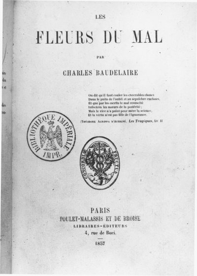 Portada de la Primera Edición de Las Flores del Mal por Charles Baudelaire (1821-67) publicada por Poulet-Malassis et de Broise, 1857 de French School