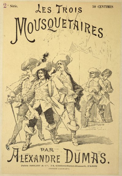 Portada de una serialización de Los Tres Mosqueteros de Alexandre Dumas padre, finales del siglo XIX de French School