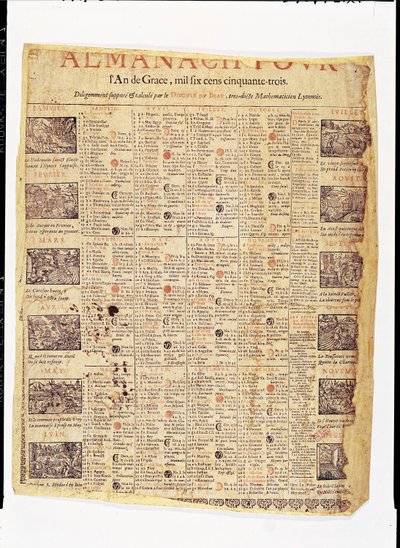 Portada de un almanaque para 1653 de French School