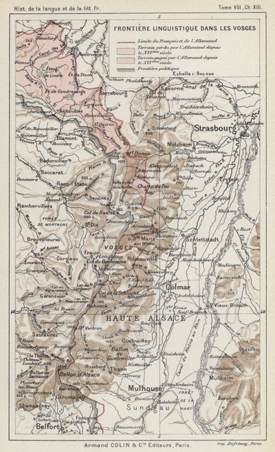 Frontera lingüística en los Vosgos (litografía en color) de French School